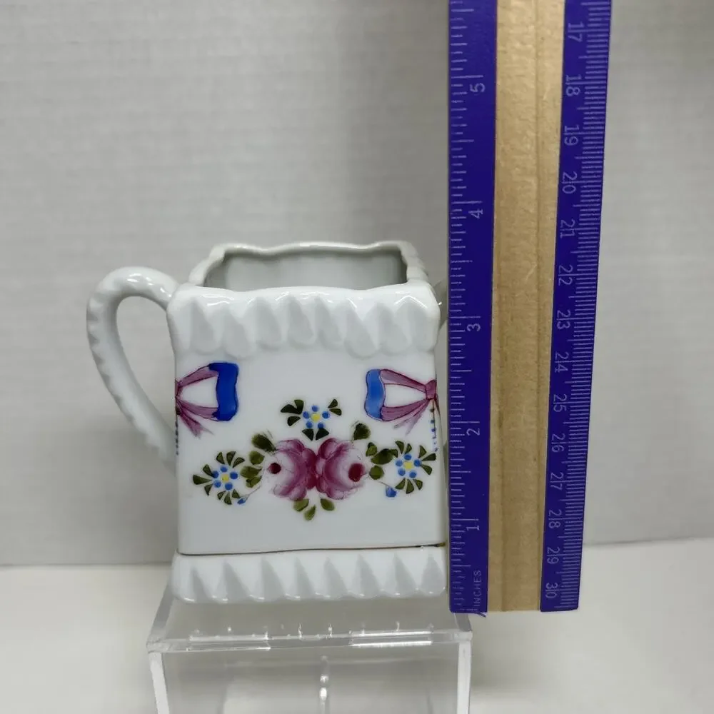 Vtg Fred Roberts Square Open Sugar Bowl Handpainted Roses + Bowes Ceramic
